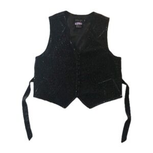 Vintage Black Beaded Spencer Jeremy 100% Silk Vest - Size M